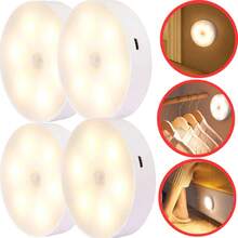 Kit Of 5 LED Lights With USB Rechargeable Motion Sensor, Automatic Night Light, Neutral White, For Closets, Hallways, Stairs - Kit Of 4 White Units - View 2