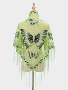 1pc Women's Lace Butterfly Rose Handmade Tassel Triangle Scarf, Fashionable And Elegant Ladies' Spring/Summer Versatile Floral Print Shawl, Lightweight Breathable Sunscreen Scarf/Headscarf - Multicolor - View 6