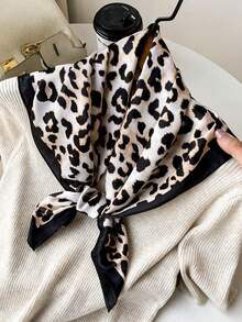 1pc Women's Classic Leopard Print 70*70cm Bandana Scarf, Fashionable UV Protection Satin Headscarf For Daily Wear - Multicolor - View 3