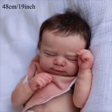 48厘米全软硅胶重生娃娃，3D彩绘肌肤，血管清晰可见；19英寸逼真睡姿新生男婴玩具，带浴缸，生日圣诞礼物 - 全身乙烯基 - 查看 3