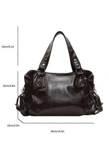 1pc Vintage Large Capacity Handbag, Vintage PU Messenger Shoulder Bag, Women Casual Tote Bag & Wallet, Bohemia Style Bag For Women, Tote Bags For School,College Essentials, Street & Japanese Bag For Women, New Fashionable Big Bags For Women, New Arrival Tote Bags For Woman , Vintage Bag , Y2k , Office - 咖啡棕 - 查看 4