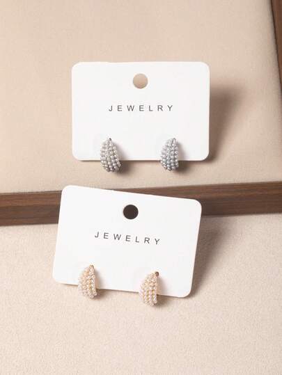 1 par de nuevos pendientes de aro con perla en forma de C chapados en cobre retro, pendientes, estilo suave y dulce en forma de bolsa para mujer, pendientes de botón con perla de zirconia en forma de lágrima como accesorios para niñas