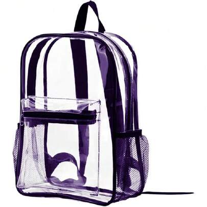MR. GADGETS Mochila Transparente Impermeable Multiusos, Clear Multi-pockets, Bolsa Casual de Pástico Resistente con Cierre de Color, Mochila de Viaje para hombre, Mujer, Niños (Morado),43452942