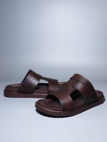 Men's Classic Arabic Style Flat Brown Slide Sandals, Casual EVA Sole, Suitable For All Seasons - Brown - View 3