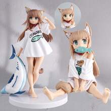 Kinopio Neko (Kinako) Anime Cat Girl Figurine, Sitting Eating Fish, Swap Face, Tassel Beaded, Exaggerated , Desktop/PC Case/Car Decor Collectible Doll For Girls & Anime Fans - Con mèo đang quỳ ăn cá: đã được đóng gói - Xem 1