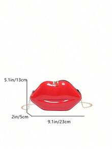 1pc Fashionable Shiny Lip Shaped Women Chain Crossbody Unique Mini Handbag PU Leather Small Bag - 紅色 - 查看 10