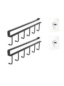 6 Hook Coffee Cup Mug Holder Black White Hooks Shelf Multifunction Kitchen Cabinet Sundries Organizer Storage Hanger - One Size Fits All - View 15