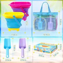 MgftyhCollapsible Beach Buckets For 2 Packs Foldable Sand Buckets And Shovels With Mesh Beach Bag Silicone Sand Pails For Toddlers Beach Toys Easter Egg Hunt Camping Travelling Fishing Water Pailfyuijyiu - Colorful - View 8