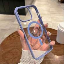 QY-QY-Transparent Magnetic Phone Case, Compatible With IPhone 17 Pro Max, 16, 15, 14, 13, 12, 11 Pro Plus Max, Mini 7, 8, SE, 16e, 7P, X, XR, Xs Max, Shock-Proof Protective Cover, Compatible With Samsung S25 Ultra, S24 Ultra, S23 FE, S22+ -8192 - 遠峰藍 - 查看 3