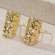 Vintage Handmade Hammered Copper Mini Hoop Earrings - Yellow - View 3