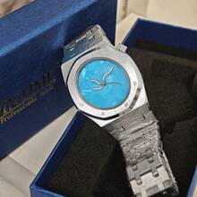 Ladies Luxury Fashion Watch - Blue/Pink Unique Textured Dial Wavy Hands Elegant Watch Quartz Movement - one-size - View 6