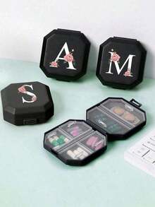 Portable Compartment Pill Box, Rose, Daisy, Sunflower, A-Z Letter Pattern, Portable Medical First Aid Kit, 6-Compartment Capsule Storage Box, Travel Pill Box, Pill Box, 6-Grid Tablet Organizer, Travel Mini Pill Box, Moisture-Proof Pill And Vitamin Container Dispenser, Medication Storage Bag, Travel Medicine Organizer, Outdoor Travel Essentials - 多色 3 - 查看 2