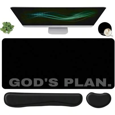 4pcs "GOD'S PLAN"Religious Design Mouse Pad + Keyboard Wrist Rest + Ergonomic Mouse Pad + Coaster Set For Desktop Decoration, Office Accessories Set Ergonomic Wrist Support, Computer Mat Mouse Pad Coaster Suitable For Home Office Gaming