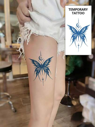 1 pieza Tatuaje temporal impermeable, tatuaje semi-permanente a base de plantas, diseños de mariposa sexy, luna, media luna, cadena, impermeable y no reflectante, fácil de usar, adecuado para abdomen, pecho y cintura de mujeres, tatuaje falso desechable, esencial para fiestas y festivales de música