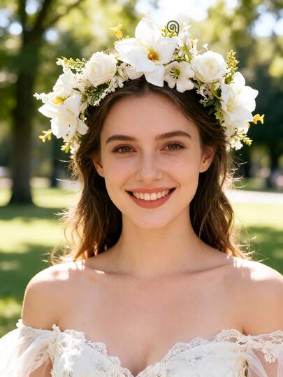 1pc Elegant Rose Flower Boho Bridal Wreath, Romantic Wedding Headpiece
