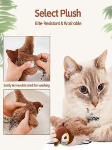 Electric Pet Toy, Interactive Kitten/Puppy Toy With Chirping Bird (Non-Flying), Realistic Sparrow Toy, USB Rechargeable, Waterproof & Bite-Resistant, 3 Speed Modes - Khaki - View 6