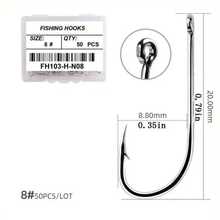 50pcs Sharp Long Shank Fishing Hooks - Size 1-12 Eyed Hooks, With Portable Plastic Box - Suitable For Freshwater And Saltwater Fishing - Barbed Hooks For Higher Catch Rate - Fishing Tackle Accessories - Silver - View 11