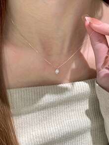 1件优雅简约吊坠项链，镶嵌水滴形锆石，女士日常配饰，礼品 - 項鍊 - 查看 2