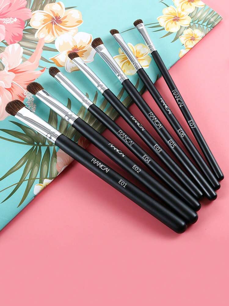 眼部化妆刷套装，高级7支眼影刷，专业眼影刷，适用于眼影、唇部、斜角、眼线，柔软毛质，木质手柄。 - 彩色 - 查看 4