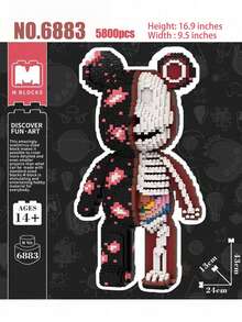 圣诞装饰 7220 件 16.9 英寸/43 厘米 DIY 组装大型积木玩具，半切机械熊拼图，适合成人，创意家居装饰，减压玩具，情人节、生日、圣诞节、新年礼物，适合他和她的房间装饰 - 彩色 - 查看 14