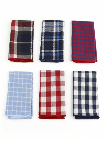 ZONFAZ 6pcs Men's Versatile Plaid Pocket Squares Set, 23cm/9.06inch Colorful Handkerchiefs For Suits, Suitable For Weddings, Parties, And Other Occasions, Best Gift
