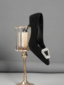 Giày cao gót mũi nhọn, hở gót, chất liệu da lộn màu đen cao cấp đính đá lấp lánh dành cho nữ, kiểu dáng gợi cảm, thích hợp cho tiệc tùng, đi club, đám cưới, công sở và sử dụng hàng ngày, chiều cao gót 8.5cm. - màu đen - Xem 10