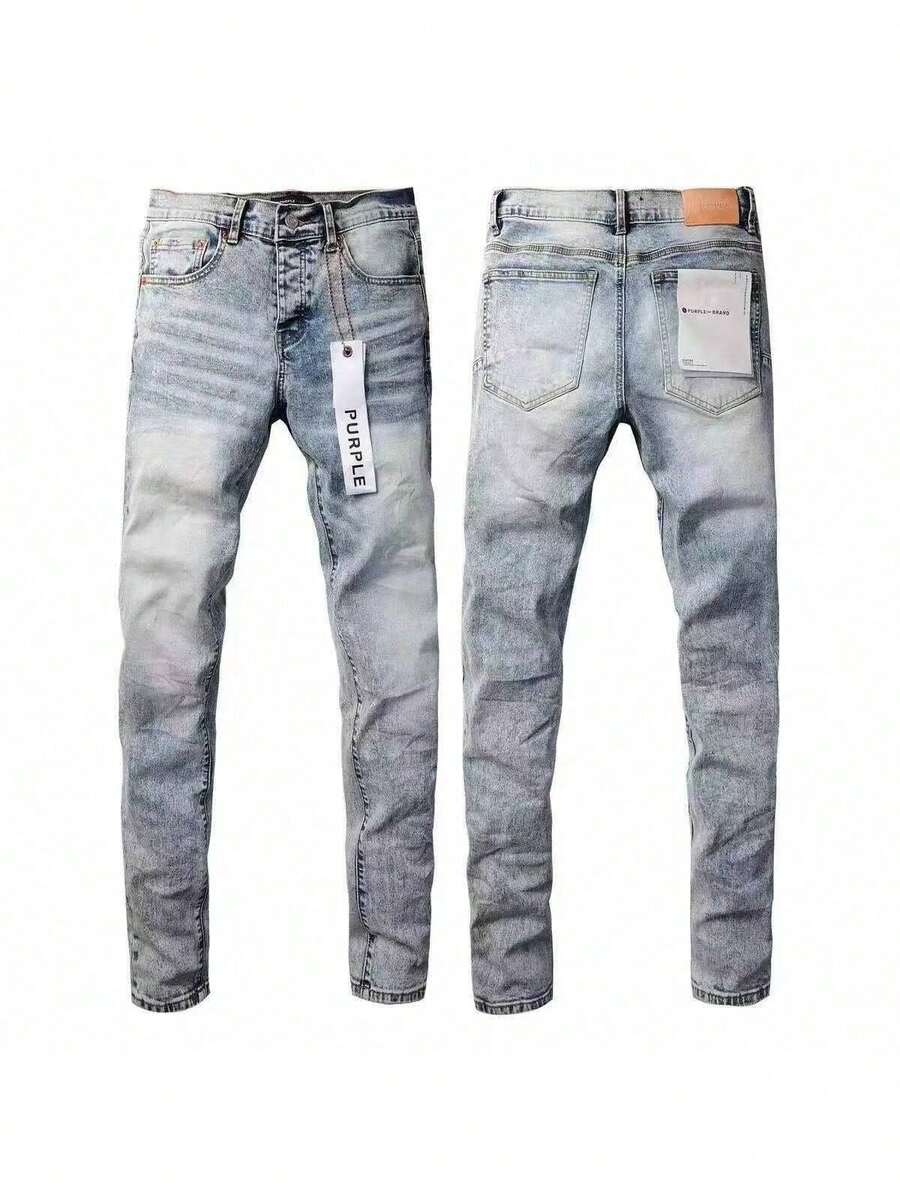 2026 New Purple Men Jeans High Street Slim Fit Micro Flared Denim With Unique Print And Distressed Details Youth Streetwear Skinny Bell Bottoms - 藍色 - 查看 1