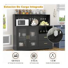 Mueble para bar de vinos con luz LED, clóset de café con estante para vino y soporte para vidrio, aparador de cocina con estante de almacenamiento, clóset de licor no empotrado para sala de estar, comedor,negro,blanco,gabinete de Licor para Sala de Estar - Negro - Ver 6