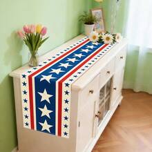 1条美国独立日星形图案桌旗，100%涤纶，亚麻质感，可机洗，不易褪色，不易起皱，柔软舒适，适用于餐厅、茶室、客厅，长方形尺寸：33x91厘米/33x183厘米/33x275厘米 - 杏色 - 查看 7