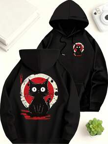 Cartoon Black Print Men's -Lined Double-Sided  Hoodie - Fashion Casual - Washable High-Quality Men's Top Essentials Hoodie Hoodie Women Sweatshirts Women Hoodies Men's Hoodie Sweatshirts Men Essentials Fear - màu đen - Xem 5
