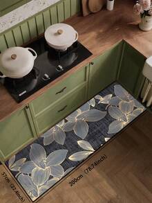 1pc Silica Gel Kitchen Floor Mat, Dark Gray & Black Base Color With Fine Vertical Texture, Decorated With Delicate Golden Lines Outlining Large Magnolia Floral Patterns, Presenting An Elegant New Chinese Style Art, Suitable For Kitchen, Bathroom, Entryway, Laundry Room, Bedroom, Living Room Decor - Multicolor - View 10