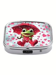 1pc Elegant Animal, Landscape, Portrait Printed Square Pill Box, Dual Grid Pill Case, Mini Portable Compact Pill Box, Travel Portable Pill Box For Pocket Or Wallet, Decorative Jewelry Earring Multi-Function Metal Box - Animal - View 8