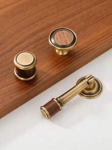 1个胡桃木黄铜拉手，复古新中式仿古黄铜抽屉、橱柜、衣柜门拉手 - 古銅色 - 查看 2