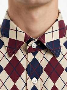 Camisa de manga larga casual con patrón de diamantes para hombres - Multicolor - Ver 5