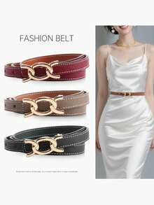 女士双面PU皮革腰带，可翻转的细腰带 - 彩色 - 查看 2