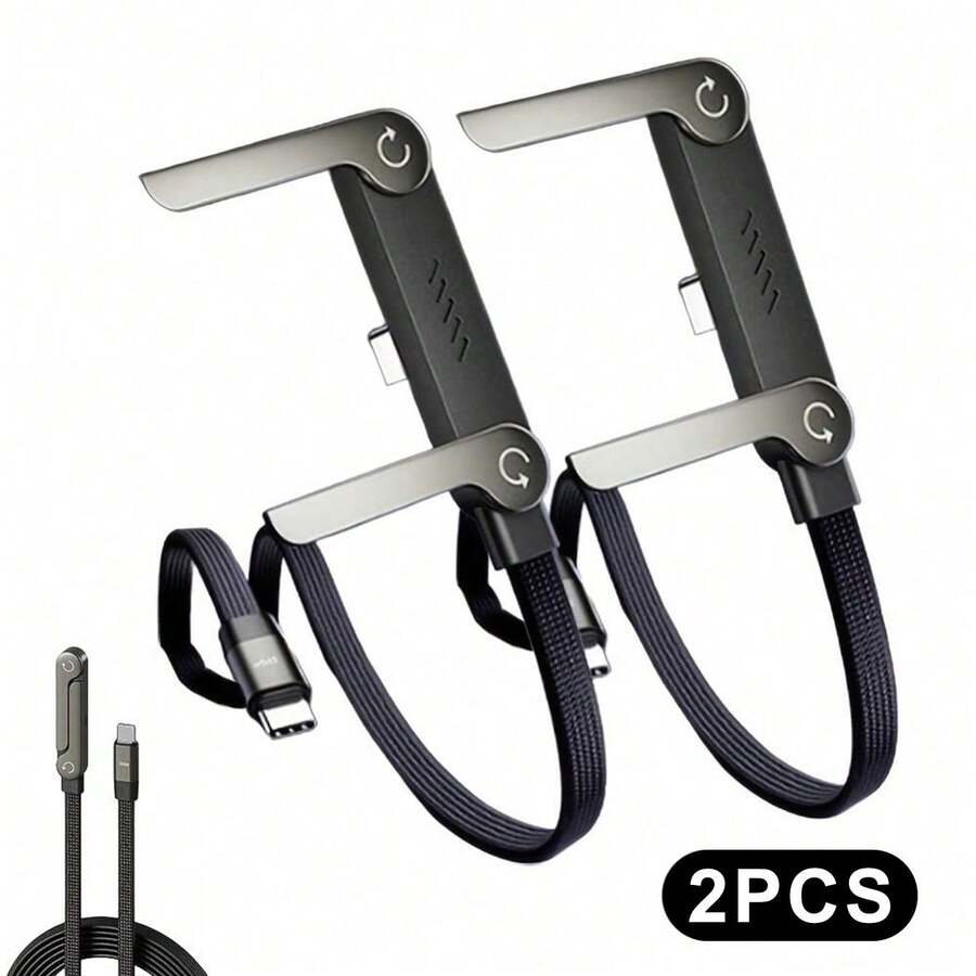 二合一隐藏式充电线收纳架，包含两条Type-C数据线，适用于240W快充线。黑色款，兼容苹果15/16/7系列手机。内置可调节手机支架。 - 彩色 - 查看 1