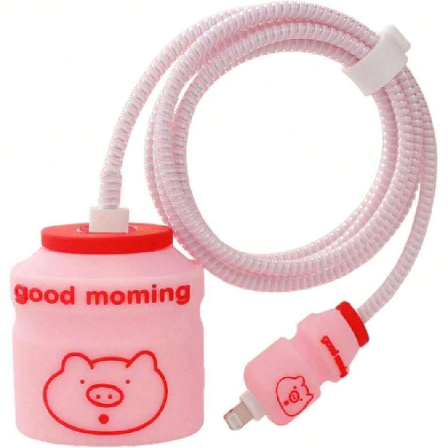 - Funda protectora de cargador para iPhone de 20 W, cable USB C, funda de cable Lightning con diseño 3D de dibujos animados para carga (Pig Good Morning, paquete de 1),43344065 - Lila Púrpura - Ver 1