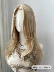 合成纤维长波浪假发，高层次金色假发，耐热纤维材质，适合日常佩戴、派对和聚会，自然逼真。 - 金色 - 查看 3