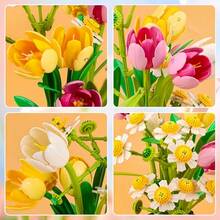 1250pcs/249pcs Flower Bouquet Building Blocks Set, Creative DIY Plant Bouquet Decor, Tulip & Daisy Artificial Flowers, Ideal Gift For Women - Birthday, Mother's Day Or Valentine's Day - Multicolor - View 6