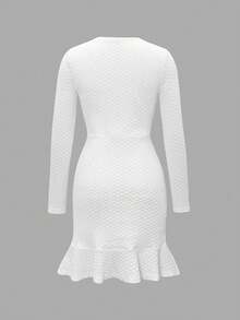 Unadoll Women's Spring Round Neck Winter Set, Faux Pocket, Button Decor, Elegant Dress, Suitable For Party, Date, Birthday, Gathering, Commute, Dinner, Valentine's Day And Other Occasions White - White - View 5
