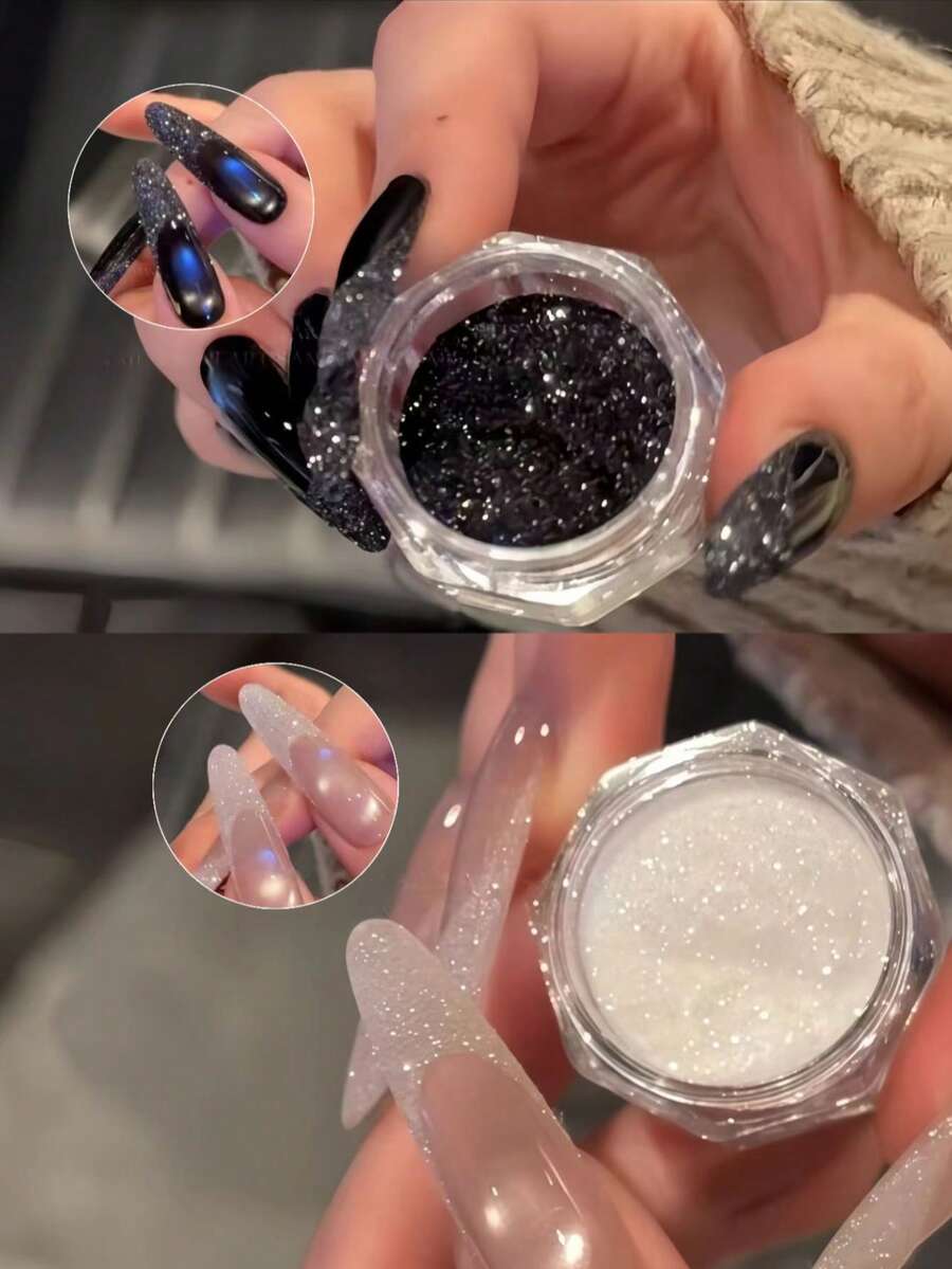 1片新款美甲冰晶闪粉，闪耀高端质感，白色偏光闪片，黑色酷炫风格，时尚美甲闪粉装饰，DIY 2026新款美甲配件，美甲用品