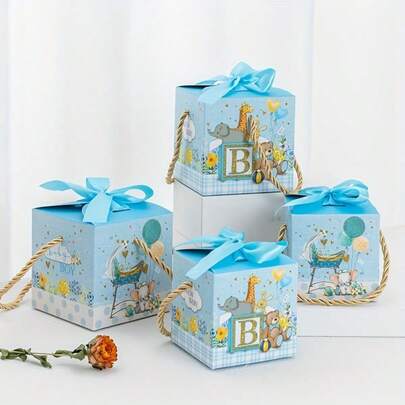 12 hộp quà hoạt hình dễ thương, hộp đựng hình động vật màu hồng và xanh dương, thích hợp để đựng đồ dùng lễ rửa tội và kẹo.