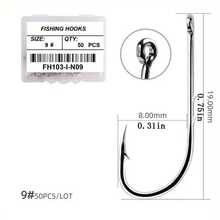 50pcs Sharp Long Shank Fishing Hooks - Size 1-12 Eyed Hooks, With Portable Plastic Box - Suitable For Freshwater And Saltwater Fishing - Barbed Hooks For Higher Catch Rate - Fishing Tackle Accessories - Silver - View 9