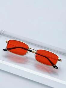 1pc Scat-Eye Small Frame Personalized Retro-Style Ladies' Glasses With Gold Decorative Accessories, Featuring A Sophisticated And Fashionable Look For Ladies. - Red - View 2