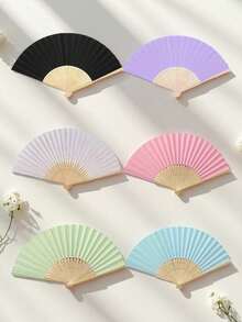 1pc Foldable Handheld Colorful Bamboo Paper Fan, Portable Lightweight Summer Cooling, Travel, Office, Beach, Wedding, Party, Dance, Holiday Gift For Adults Men Women,Travel - Multicolor - View 1