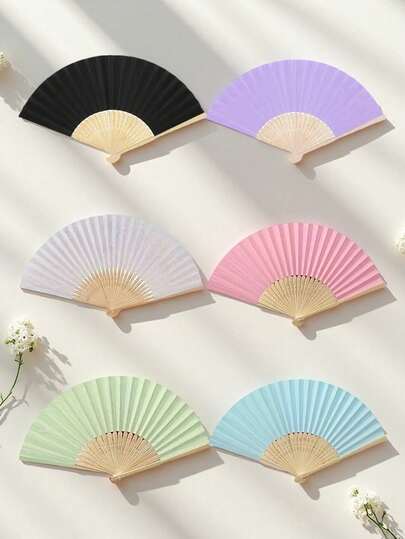1pc Foldable Handheld Colorful Bamboo Paper Fan, Portable Lightweight Summer Cooling, Travel, Office, Beach, Wedding, Party, Dance, Holiday Gift For Adults Men Women