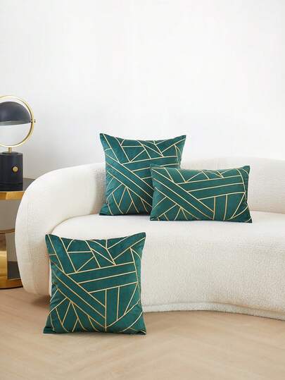 LCUHPCL 1件3D刺绣绿色天鹅绒金条纹装饰抱枕套，适用于客厅、卧室、沙发等各种环境