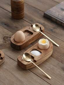 两件套木制鸡蛋托盘，含勺子和调味碟。这款木制鸡蛋托架专为溏心蛋设计，采用红木制成，包含鸡蛋托盘、蛋杯和蛋壳杯架。 - 彩色 - 查看 13
