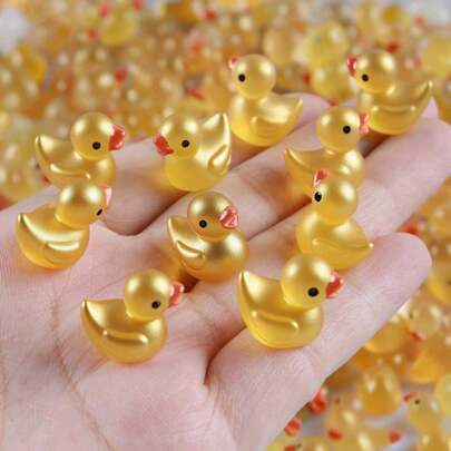 50Pcs Mini Golden Duck Statue Golden Duck Figurines Micro Garden Landscape Dollhouse Cake Decoration Potted Plants DIY Craft Charms For Party Gift