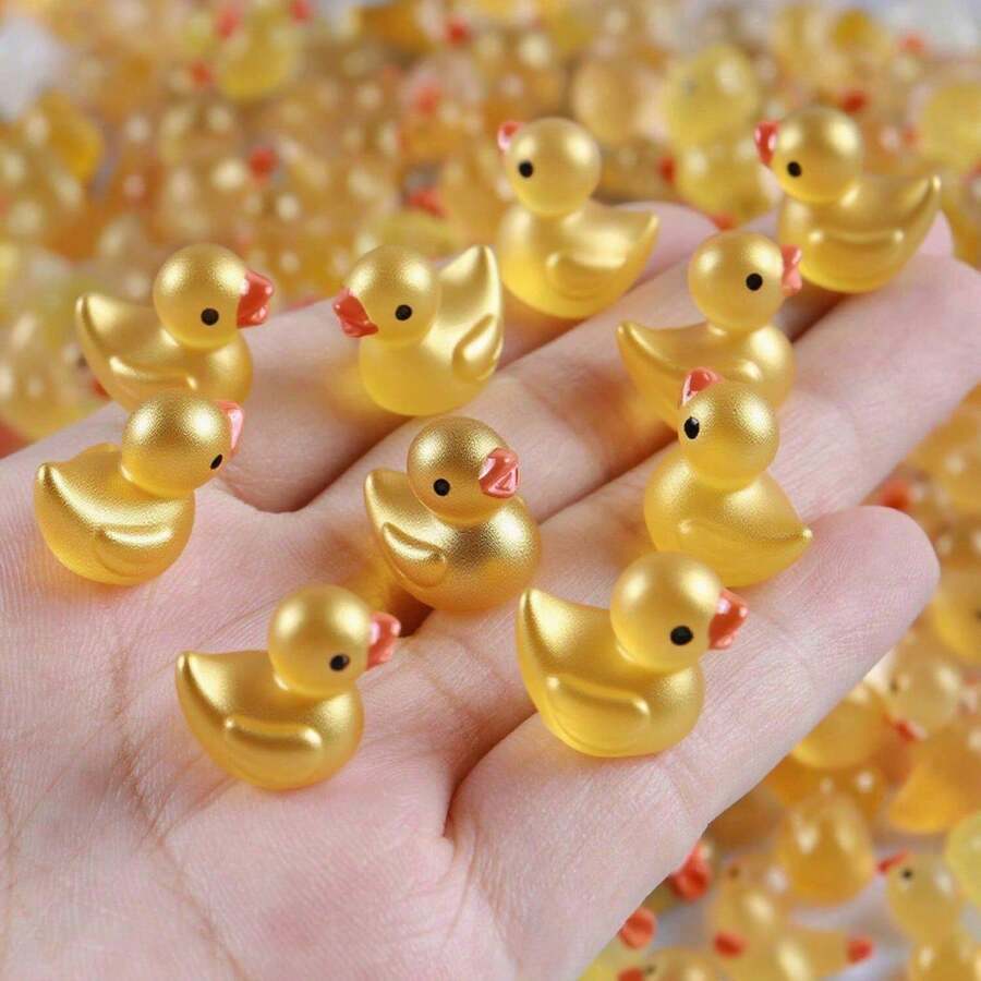 10/20/30/50/100个迷你金鸭雕塑,金鸭摆件,微景观花园装饰品,蛋糕装饰,盆栽DIY工艺品,派对小礼物 - 金的 - 查看 1